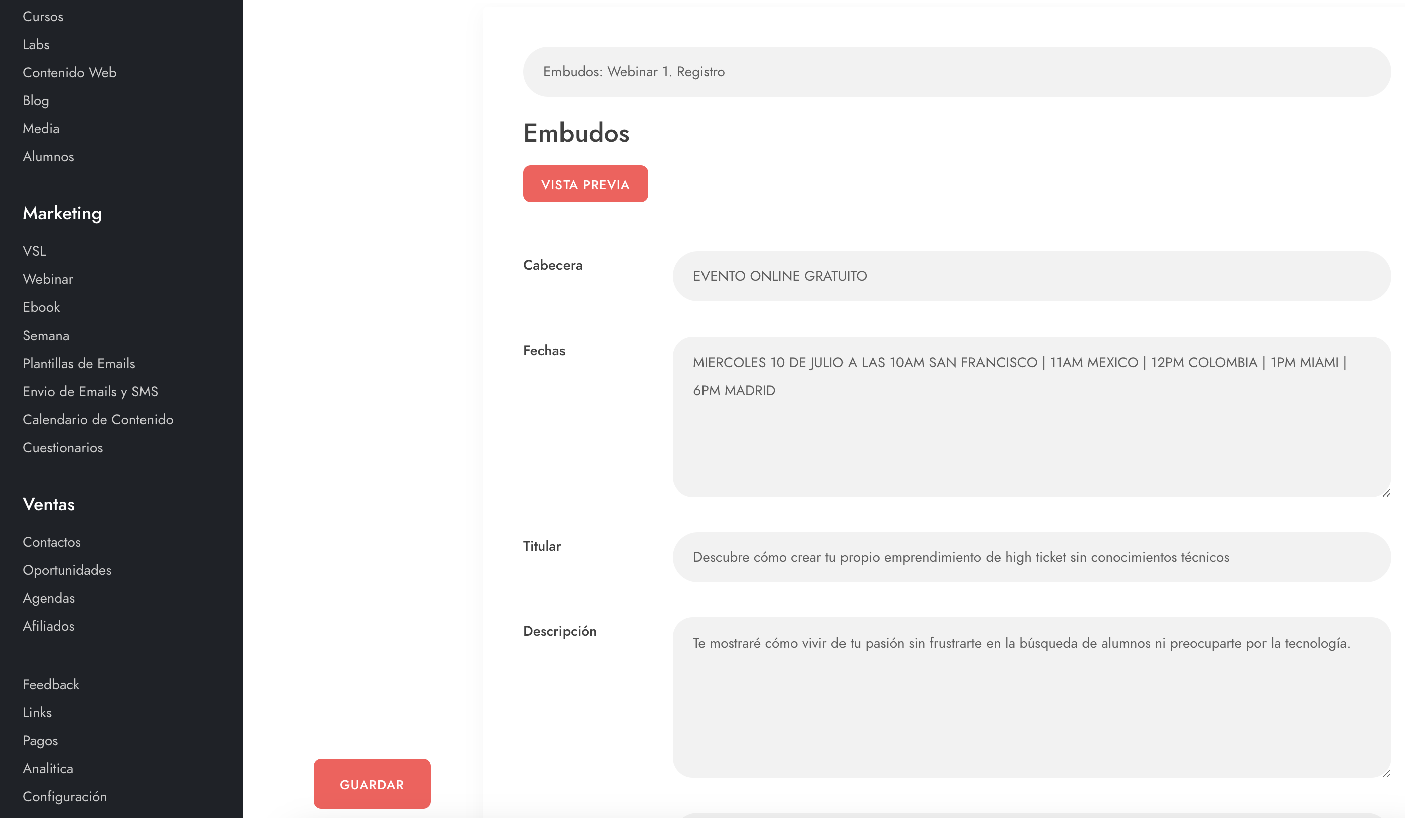 Webinars y salas live